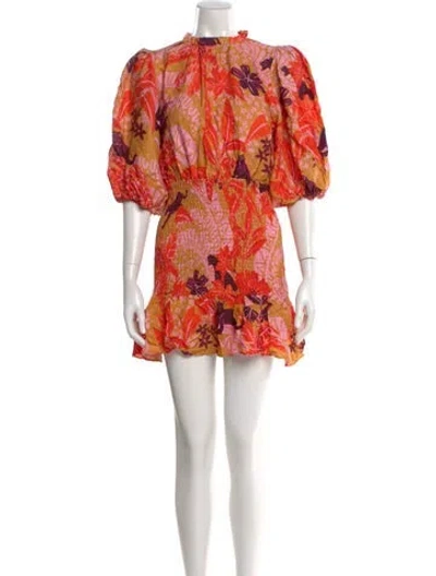 Pre-owned Farm Rio Floral Print Mini Dress In Neutral