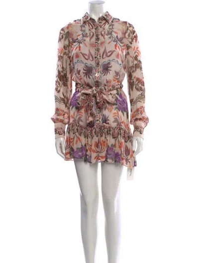 Pre-owned Farm Rio Floral Print Mini Dress In Neutral