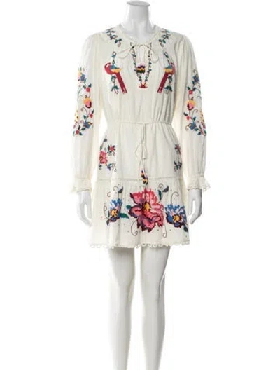 Pre-owned Farm Rio Floral Print Mini Dress In Neutral