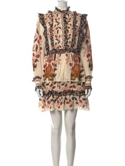 Pre-owned Farm Rio Floral Print Mini Dress In Neutral