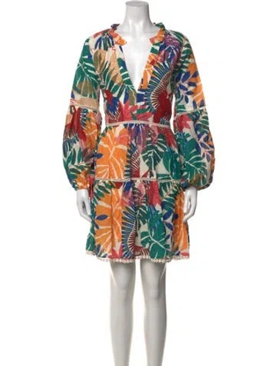 Pre-owned Farm Rio Floral Print Mini Dress In Neutral