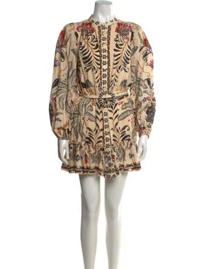 Pre-owned Farm Rio Floral Print Mini Dress In Neutral