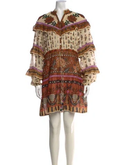 Pre-owned Farm Rio Floral Print Mini Dress In Neutral