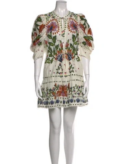 Pre-owned Farm Rio Floral Print Mini Dress In Neutral