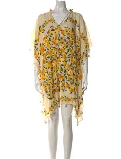Pre-owned Farm Rio Floral Print Mini Dress In Neutral