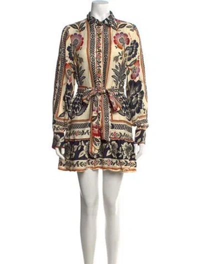 Pre-owned Farm Rio Floral Print Mini Dress In Neutral