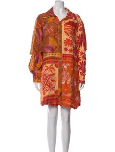 Pre-owned Farm Rio Floral Print Mini Dress In Orange