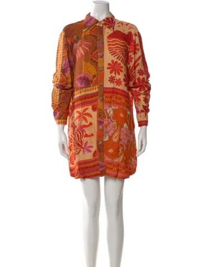 Pre-owned Farm Rio Floral Print Mini Dress In Orange