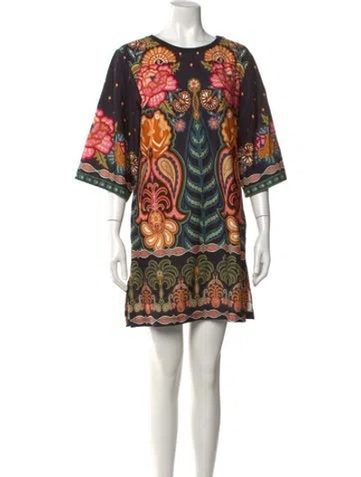 Pre-owned Farm Rio Floral Print Mini Dress In Orange