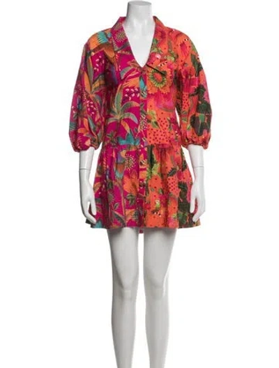 Pre-owned Farm Rio Floral Print Mini Dress In Orange