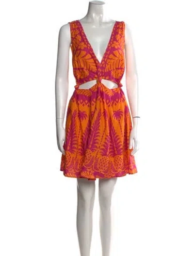 Pre-owned Farm Rio Floral Print Mini Dress In Orange