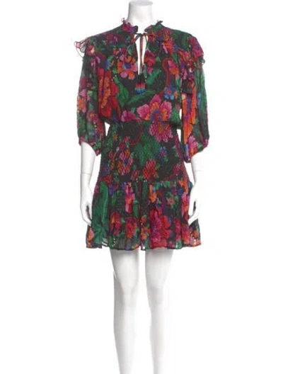 Pre-owned Farm Rio Floral Print Mini Dress In Pink