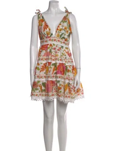 Pre-owned Farm Rio Floral Print Mini Dress In Pink
