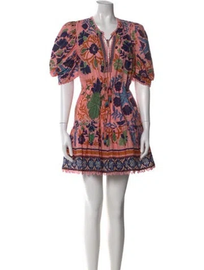 Pre-owned Farm Rio Floral Print Mini Dress In Pink