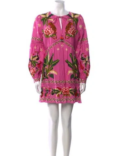 Pre-owned Farm Rio Floral Print Mini Dress In Pink
