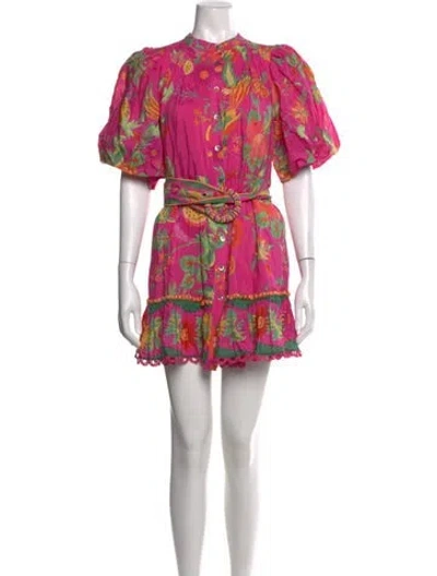 Pre-owned Farm Rio Floral Print Mini Dress In Pink