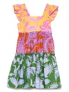 Farm Rio Multicolor Dress With All-over Floral Motif And Ruffled Skirt In Purple