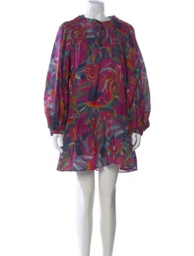 Pre-owned Farm Rio Floral Print Mini Dress In Purple