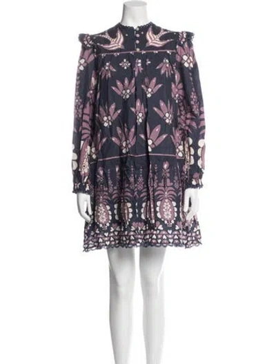 Pre-owned Farm Rio Floral Print Mini Dress In Purple