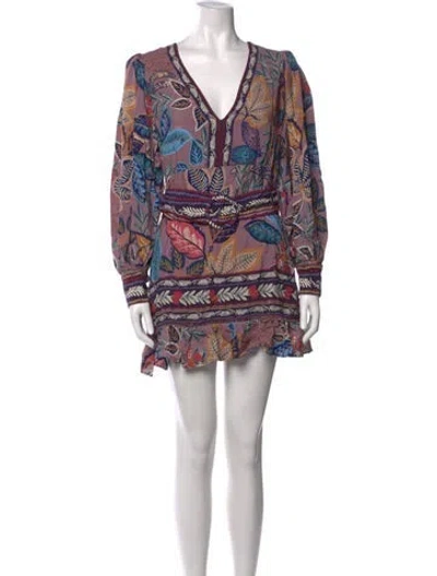 Pre-owned Farm Rio Floral Print Mini Dress In Purple