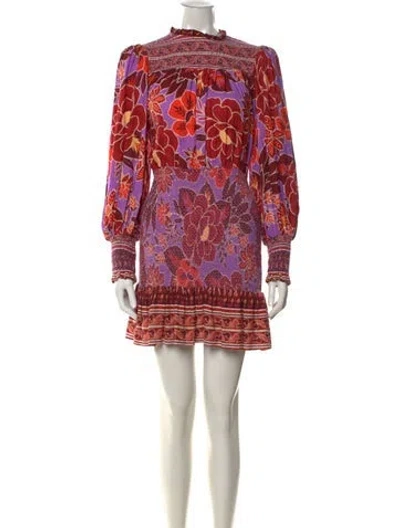 Pre-owned Farm Rio Floral Print Mini Dress In Purple