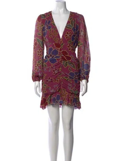 Pre-owned Farm Rio Floral Print Mini Dress In Purple