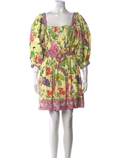 Pre-owned Farm Rio Floral Print Mini Dress In Purple/yellow