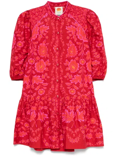 Farm Rio Floral-print Mini Dress In Red