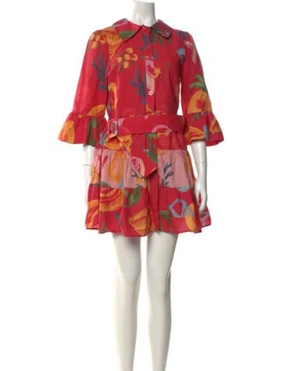 Pre-owned Farm Rio Floral Print Mini Dress In Red