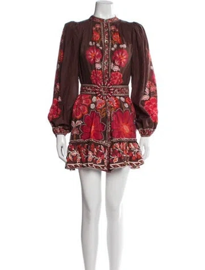 Pre-owned Farm Rio Floral Print Mini Dress In Red