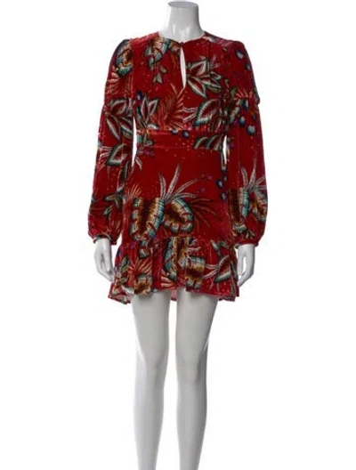 Pre-owned Farm Rio Floral Print Mini Dress In Red