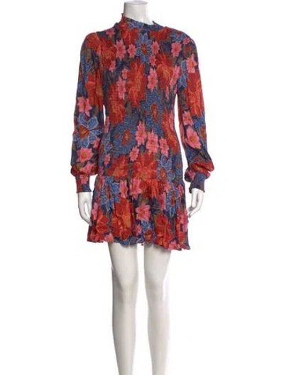Pre-owned Farm Rio Floral Print Mini Dress In Red
