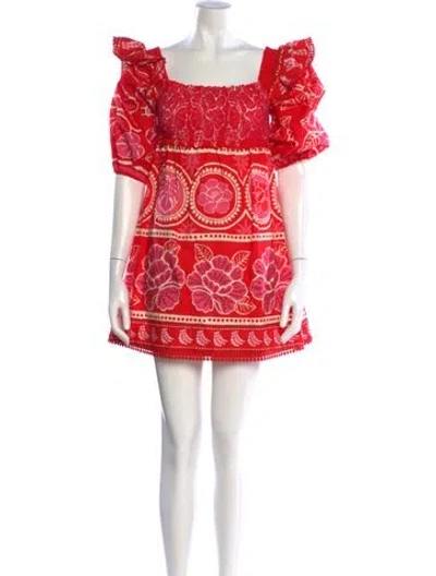 Pre-owned Farm Rio Floral Print Mini Dress In Red