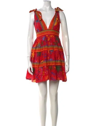 Pre-owned Farm Rio Floral Print Mini Dress In Red