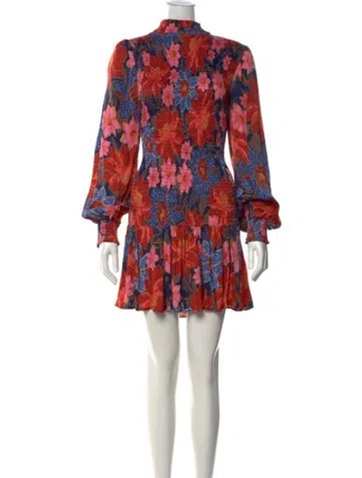 Pre-owned Farm Rio Floral Print Mini Dress In Red