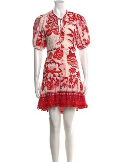 Pre-owned Farm Rio Floral Print Mini Dress In Red
