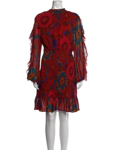 Pre-owned Farm Rio Floral Print Mini Dress In Red