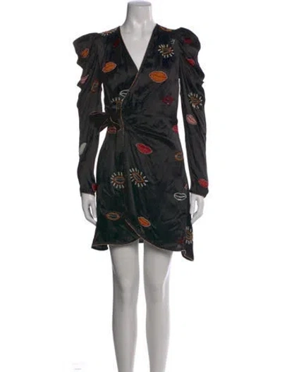 Pre-owned Farm Rio Floral Print Mini Dress W/ Tags In Black