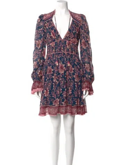 Pre-owned Farm Rio Floral Print Mini Dress W/ Tags In Blue