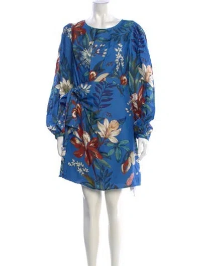 Pre-owned Farm Rio Floral Print Mini Dress W/ Tags In Blue