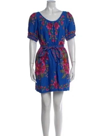 Pre-owned Farm Rio Floral Print Mini Dress W/ Tags In Blue