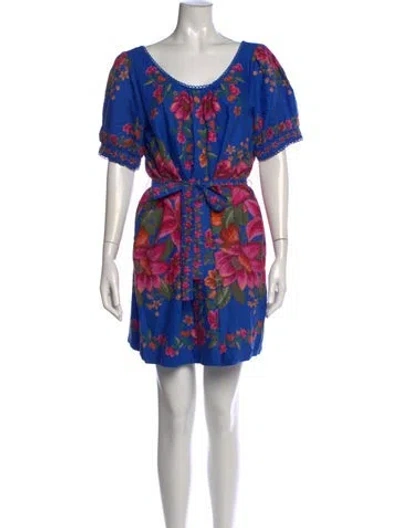 Pre-owned Farm Rio Floral Print Mini Dress W/ Tags In Blue