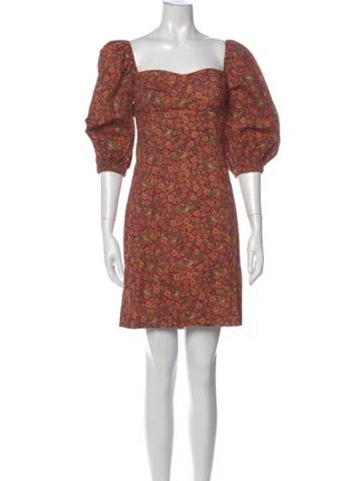 Pre-owned Farm Rio Floral Print Mini Dress W/ Tags In Burgundy