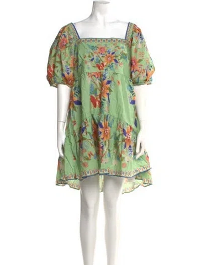 Pre-owned Farm Rio Floral Print Mini Dress W/ Tags In Green
