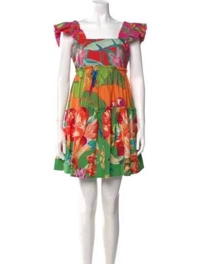 Pre-owned Farm Rio Floral Print Mini Dress W/ Tags In Green