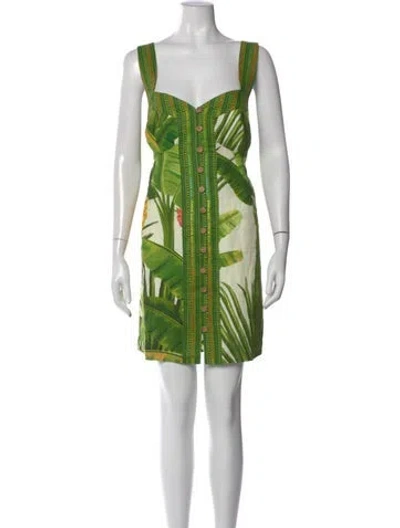 Pre-owned Farm Rio Floral Print Mini Dress W/ Tags In Green