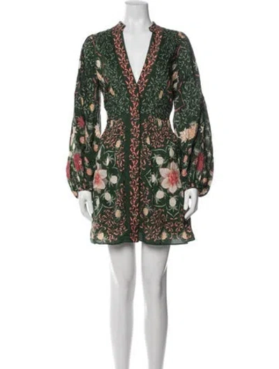 Pre-owned Farm Rio Floral Print Mini Dress W/ Tags In Green
