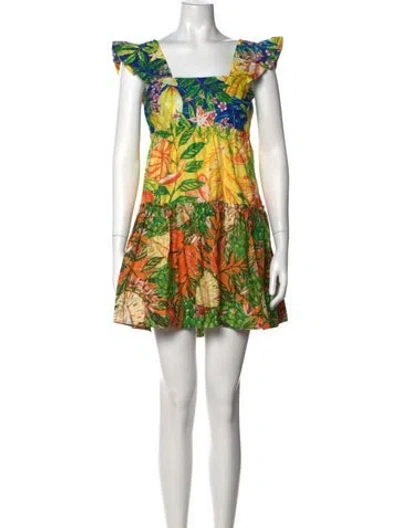 Pre-owned Farm Rio Floral Print Mini Dress W/ Tags In Green