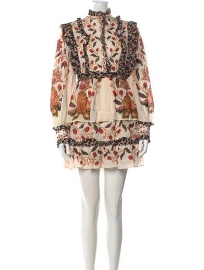 Pre-owned Farm Rio Floral Print Mini Dress W/ Tags In Neutral