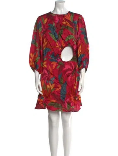Pre-owned Farm Rio Floral Print Mini Dress W/ Tags In Red